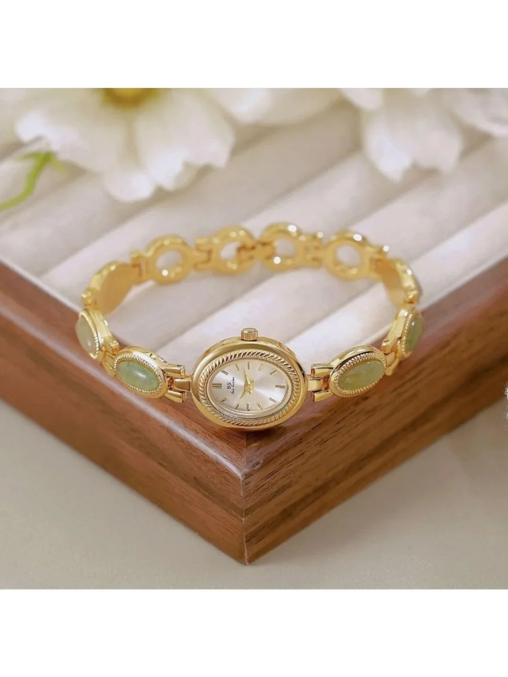 Luxury Vintage Gold Women's Watch with Colorful Jade Crystal, Dainty Silver